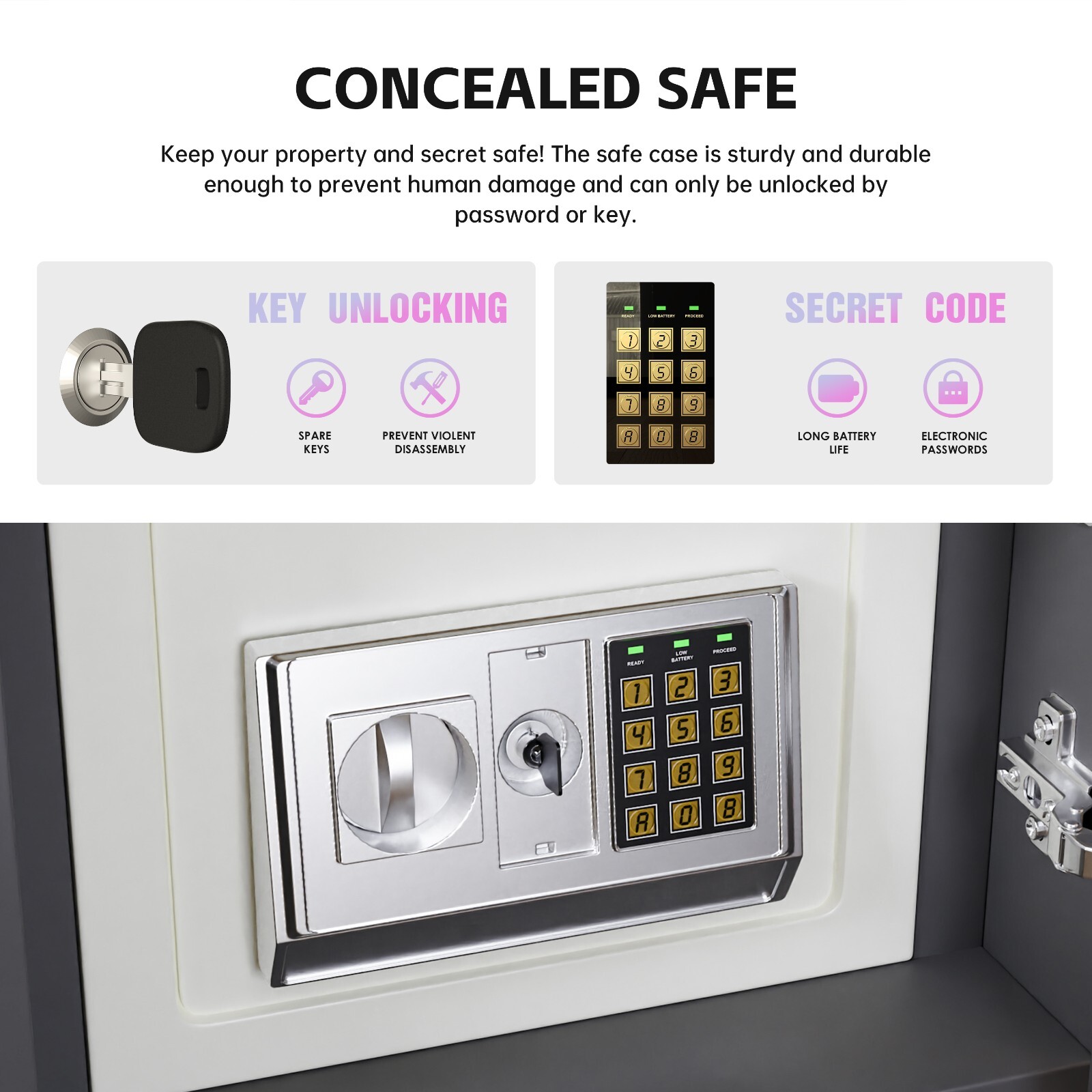 Dark Gray Double Drawer Smart Bedside Table with Safe + Wireless Charging