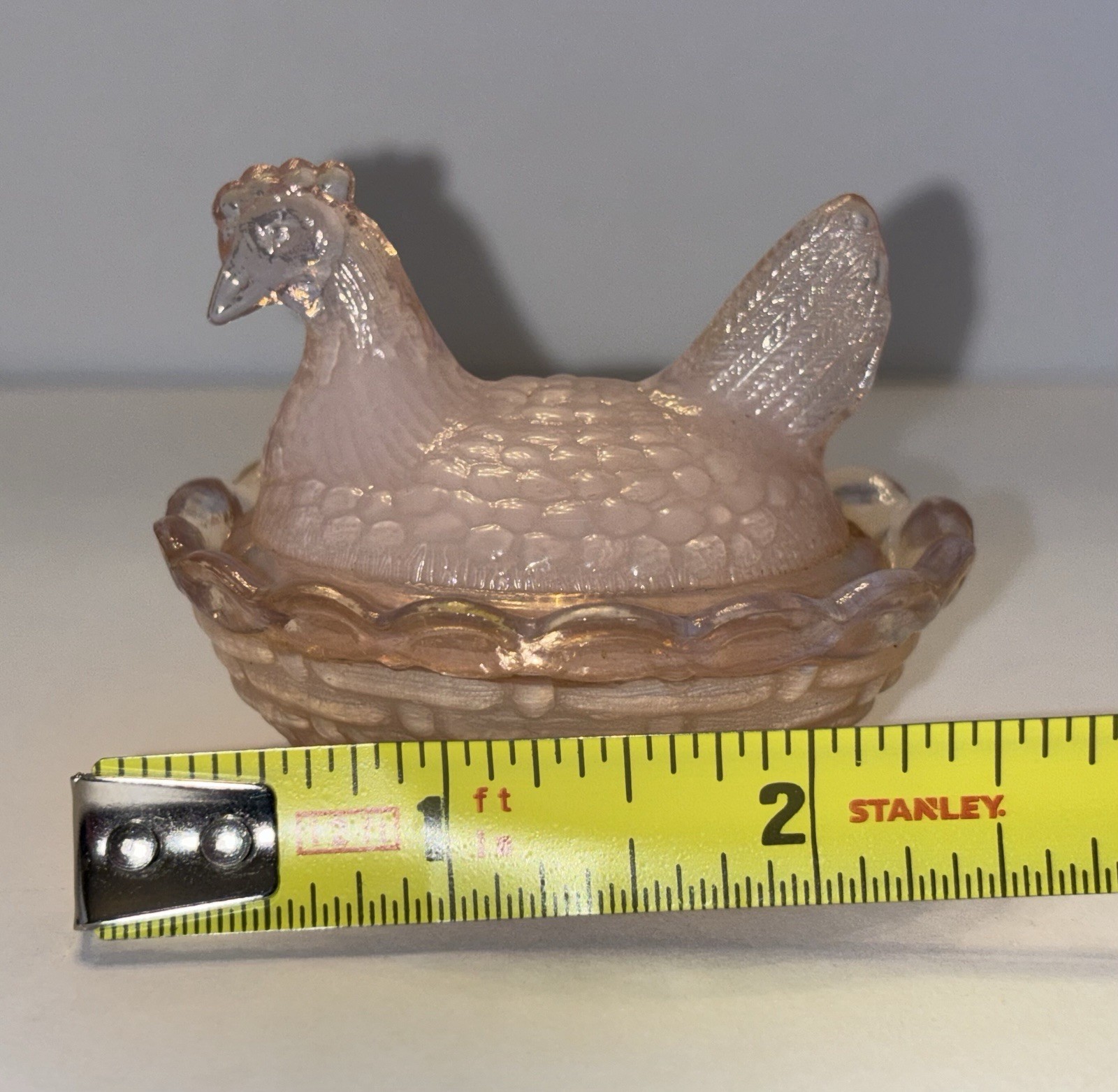 Degenhart Miniature Creamy Pink Glass Hen on Nest HON Mini Opaque