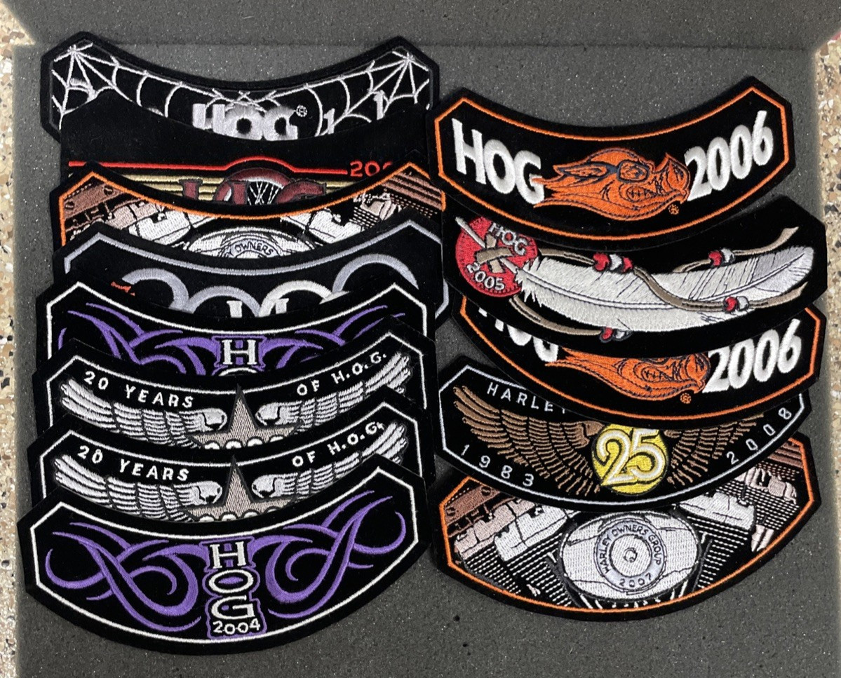 13 Harley Davidson Patch Lot  HOG 2000, 01, 03, 04, 06, 05, 07, 08, 011 Patches