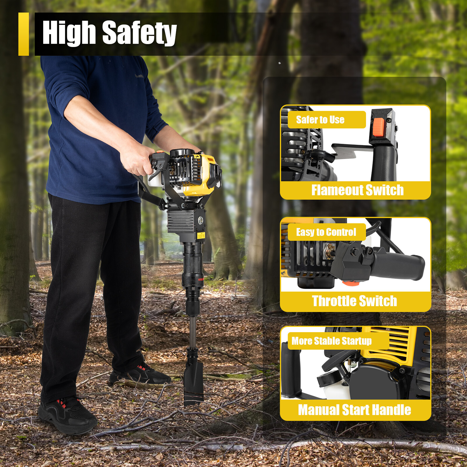 2 Stroke 33CC Gas-Powered Excavator Garden Tree Digger Shovel Digging Machine