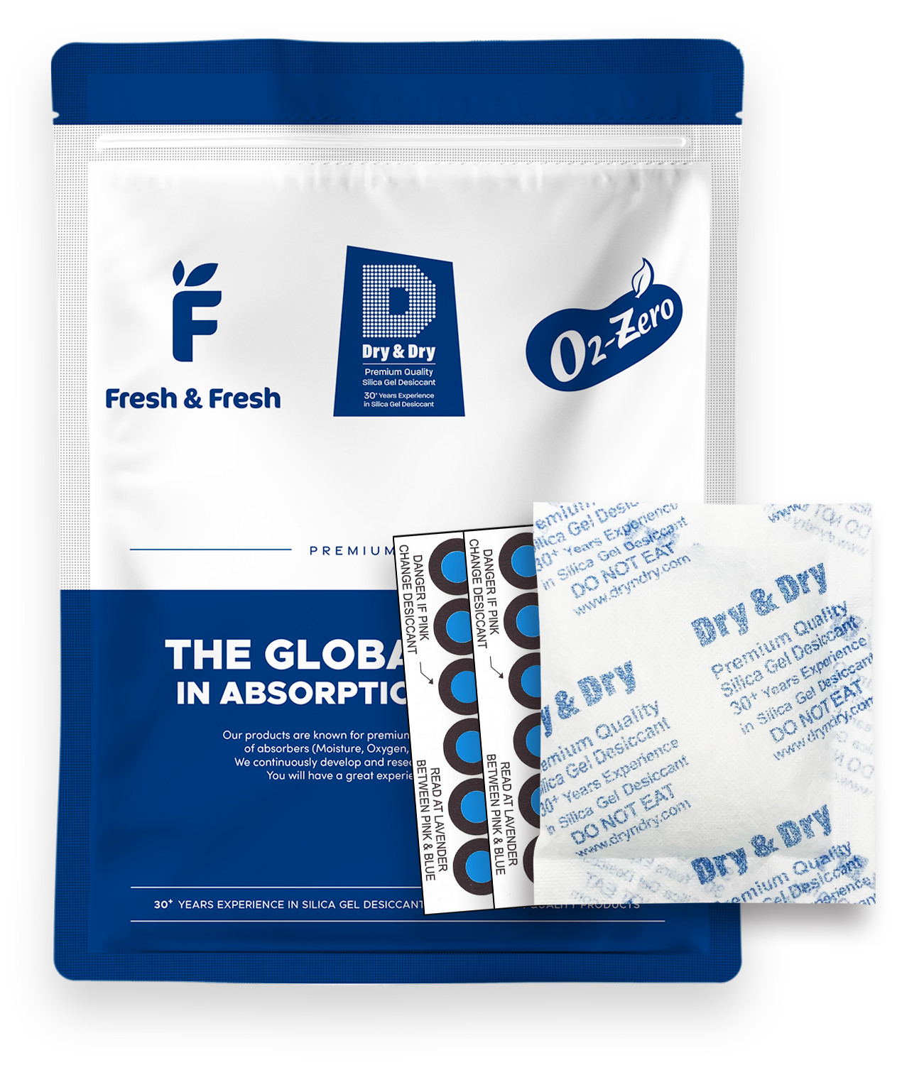 50 gram X 15 PK "Dry & Dry" Premium Silica Gel Packs - 2 Humidity Indicator Card