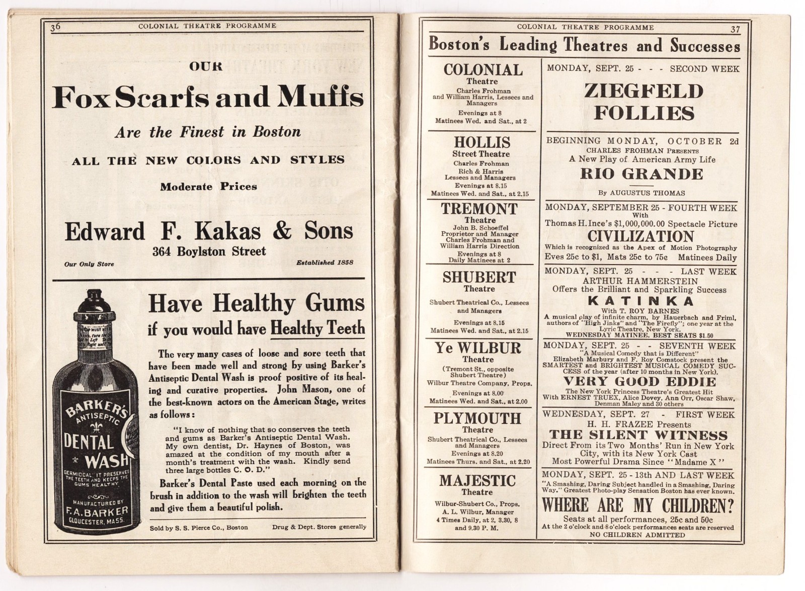 W. C. Fields "ZIEGFELD FOLLIES of 1916" Fannie Brice / Will Rogers 1916 Program
