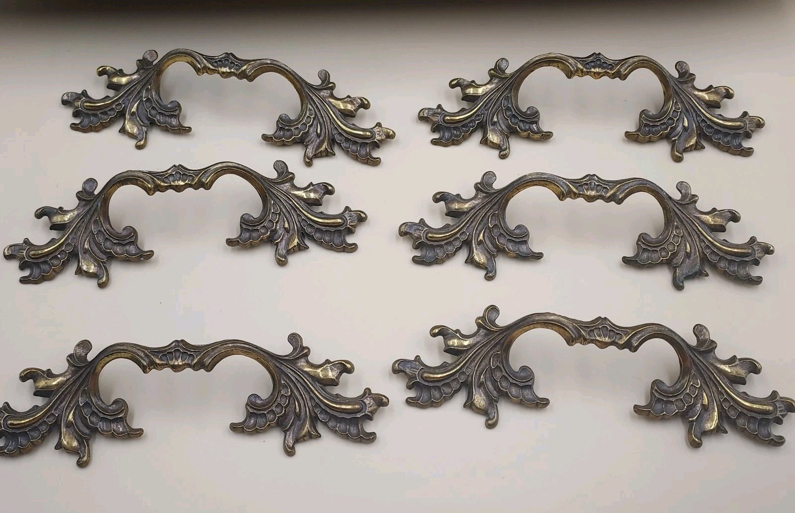 Set of 6 Vintage KEELER Brass French Provincial Drawer Pulls 3.5" Center Holes