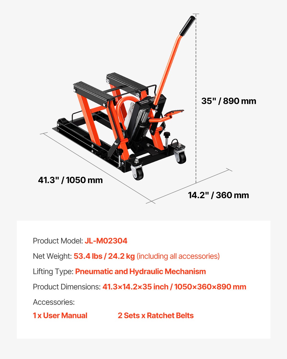 VEVOR 1500lbs Hydraulic & Pneumatic Motorcycle Jack Lift Hoist Stand Bike