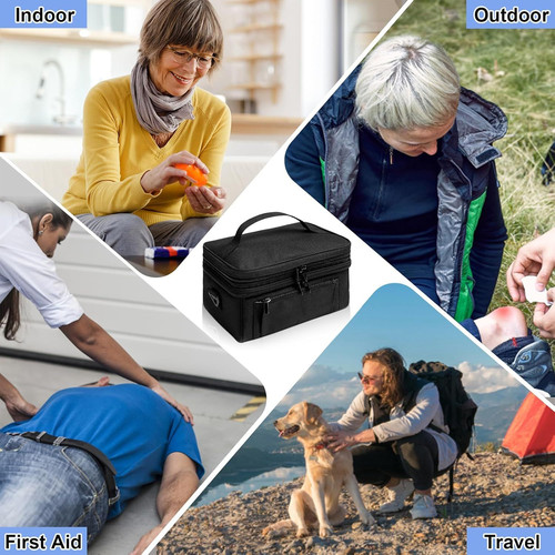 Medicine Bag for Traveling with Portable Small Pouch, Double Layer Pill Black