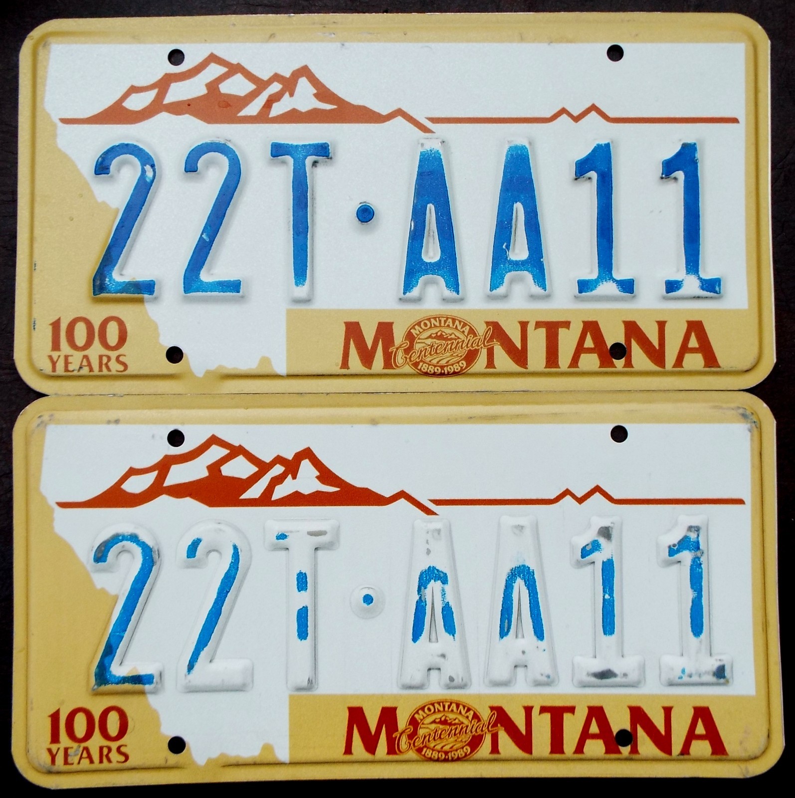 1989 MONTANA License Plate PAIR #22T-AA11 - Prison GOOFS - ' Fadin' Fast!!!'