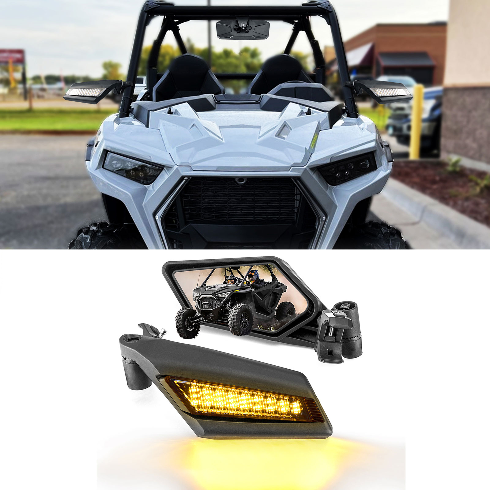 2020-2024 UTV Rear-View Side Mirrors W/LED Lights For Polaris RZR PRO R PRO XP
