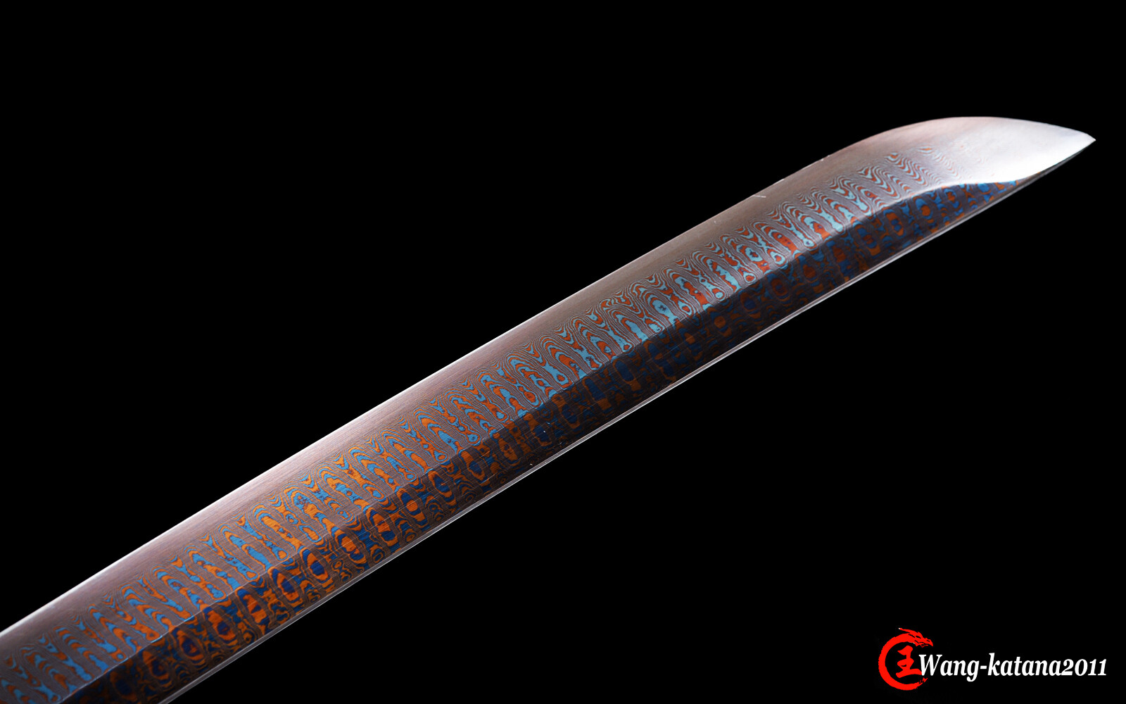 Unique Red&Blue Damascus Folded T1095 Steel Katana Japanese Samurai Sharp Sword