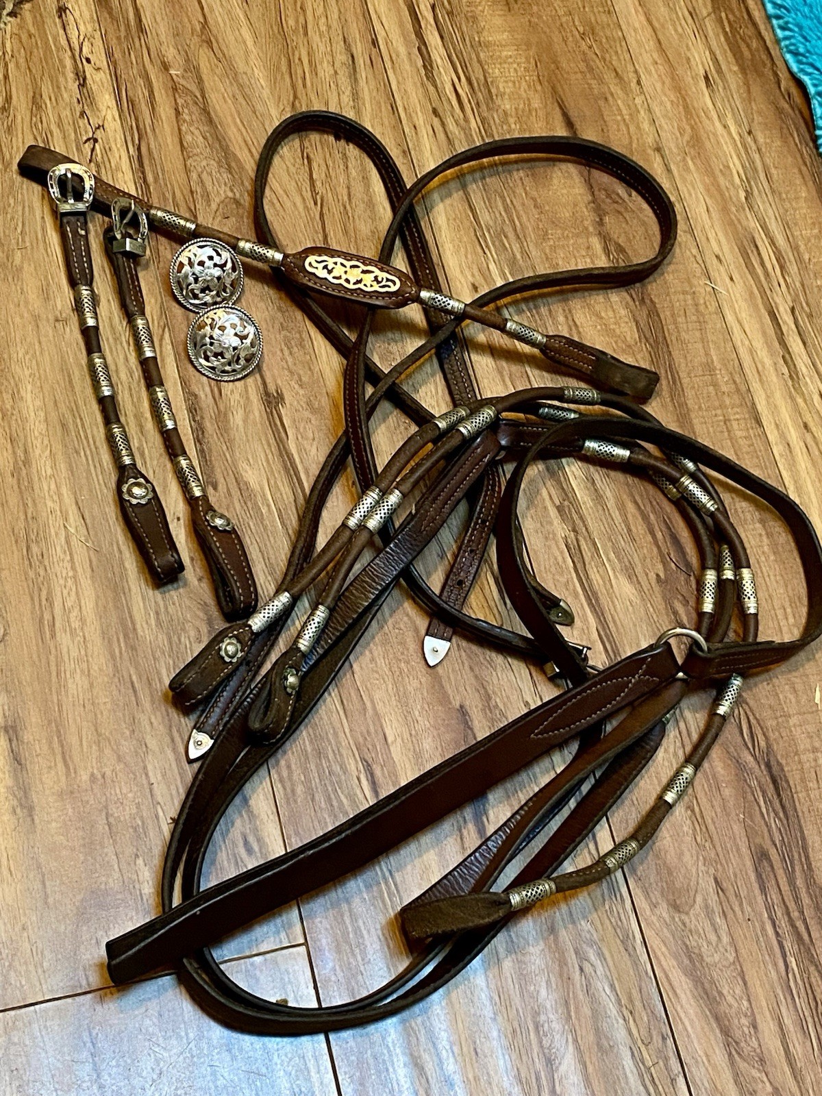 Vntg Poco Western Bridle & Romel Reins Silver Ferrule Fleming Filigree Sterling