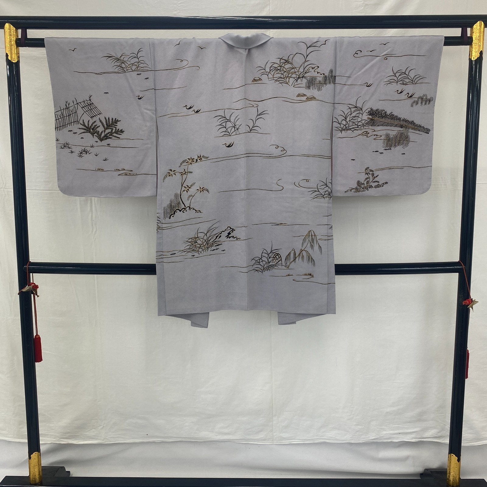 Japanese Vintage Kimono Haori Jacket Polyester Gray Traditional Authentic 35 in