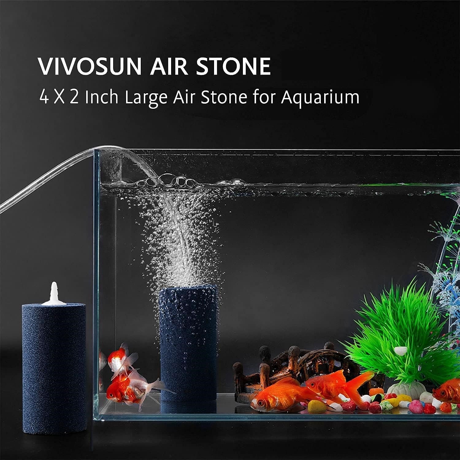 Air Stone for Aquariums or Hydroponics, 4" Cylinder, Fits 4 mm / 0.16" Tubing
