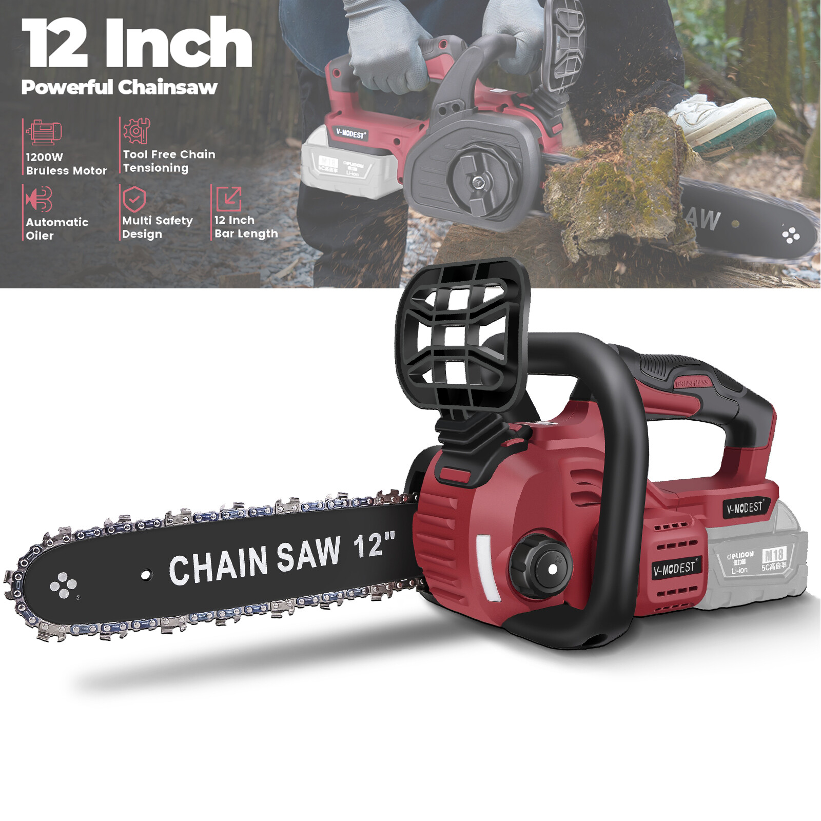 For Milwaukee M18 Fuel 18V Battery Brushless 12 in Cordless Chainsaw w/2 chains