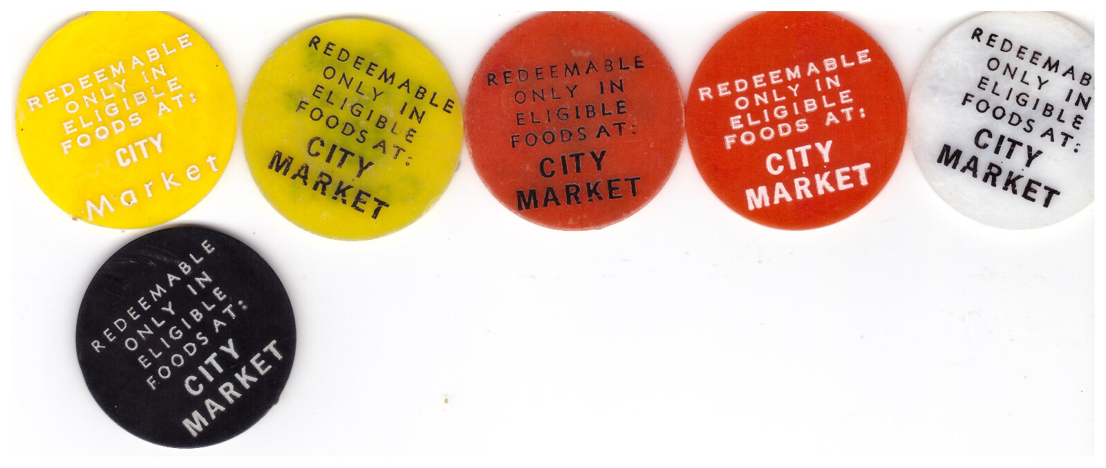 Food Stamp Tokens - Set of 6 Different - City Market Superior, WI - Rare 38mm!