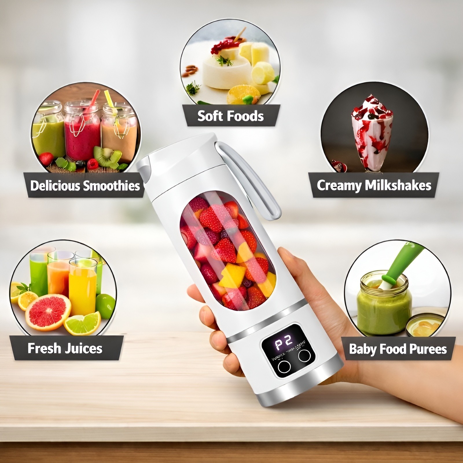 Portable Fruit Juicer Blender Rechargeable Smoothie & Shakes Maker Travel Cup