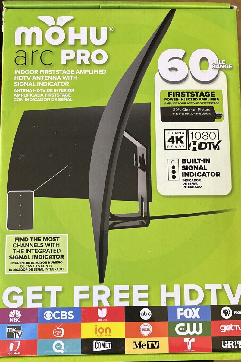 Used Mohu Arc Pro Indoor Amplified HDTV Antenna 60-Mile Range - Black