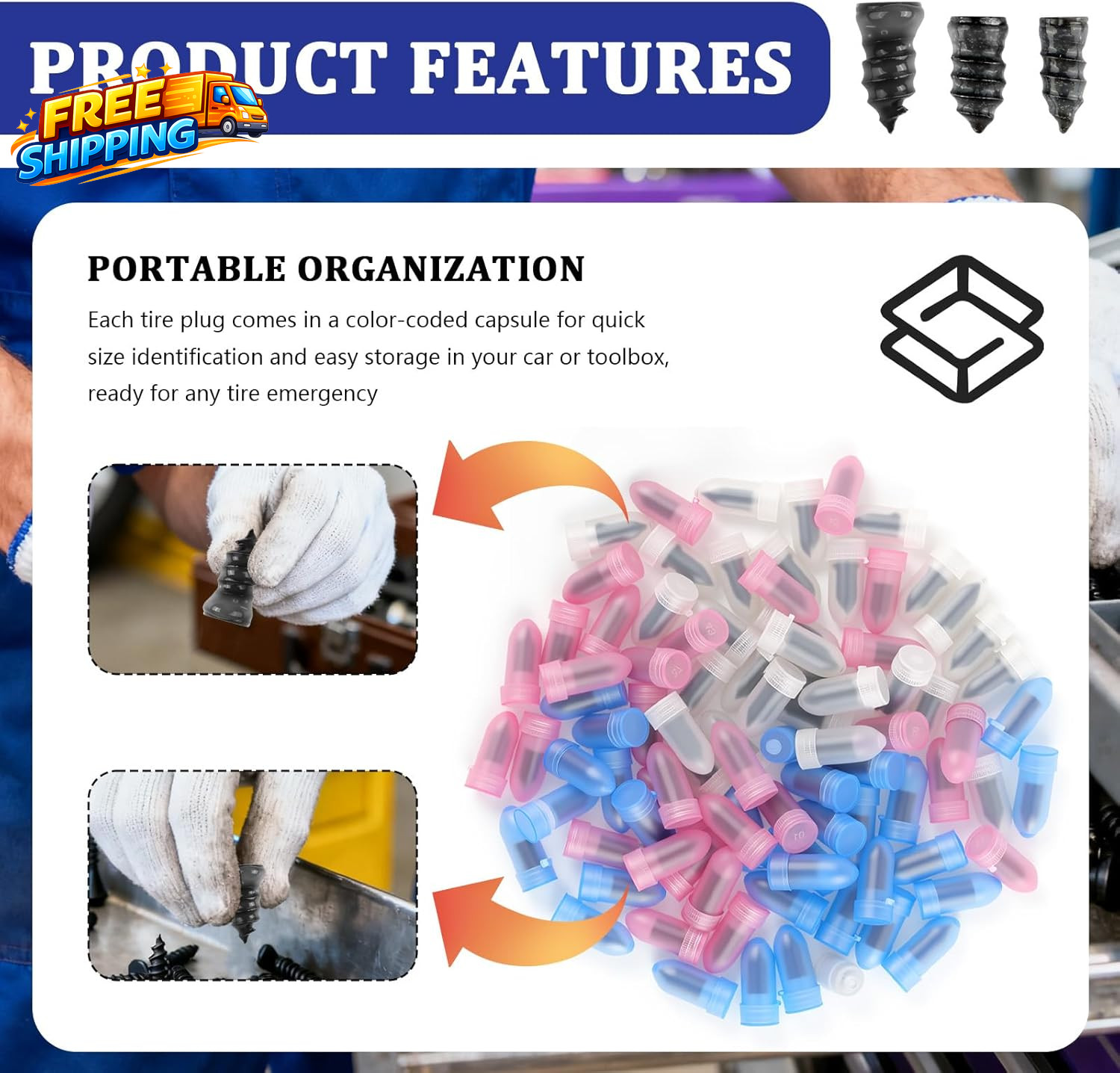 100PCS Screw Tire Plugs Kits with Screwdriver 3 Sizes Screw in Tires Plugs