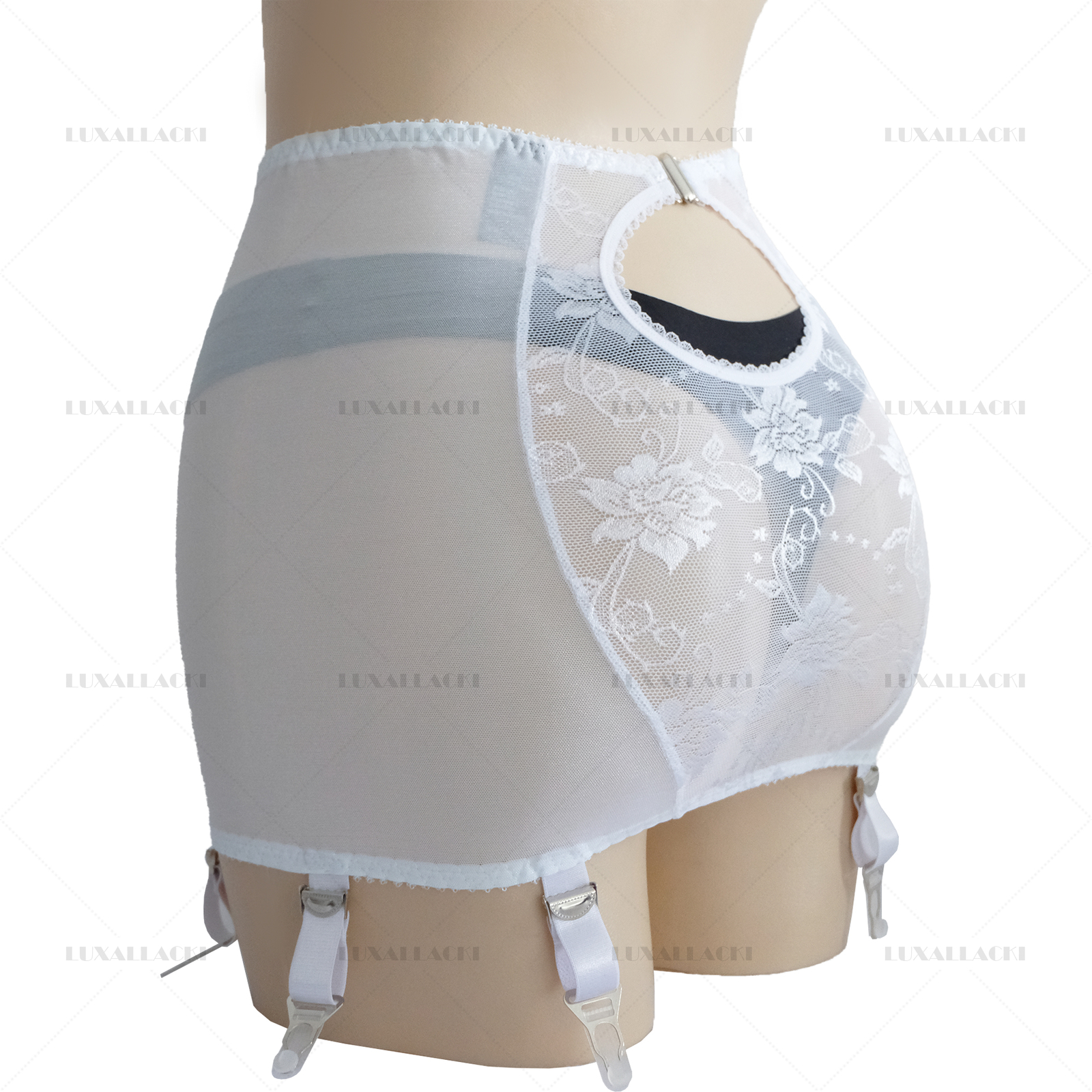 Luxallacki Mesh Floral Lace 6 Straps Garter Belt Shaping Girdle Sexy Lingerie