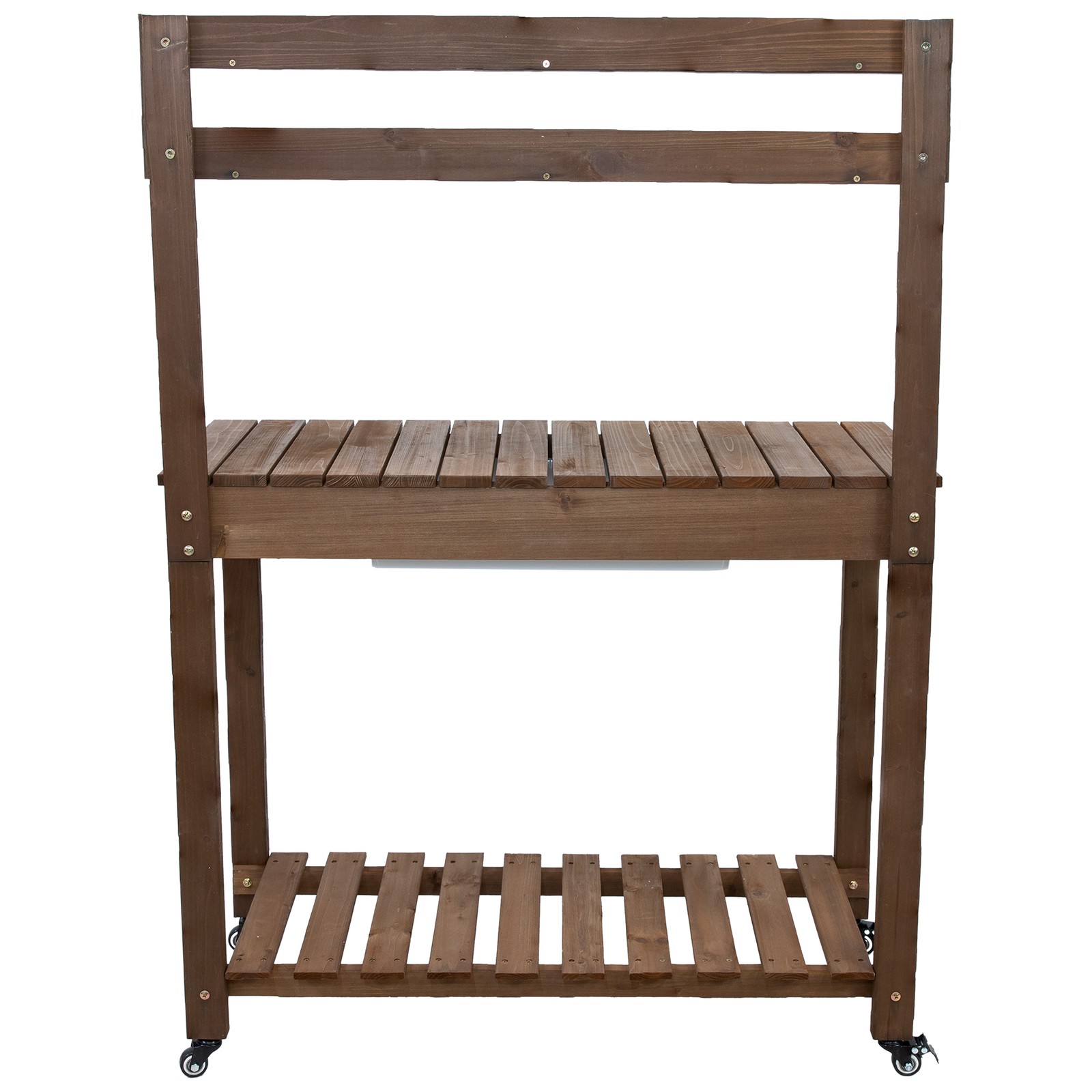 Wheeled Wood Outdoor Potting Bench with Dry Sink - Brown - 39.25" by Sunnydaze