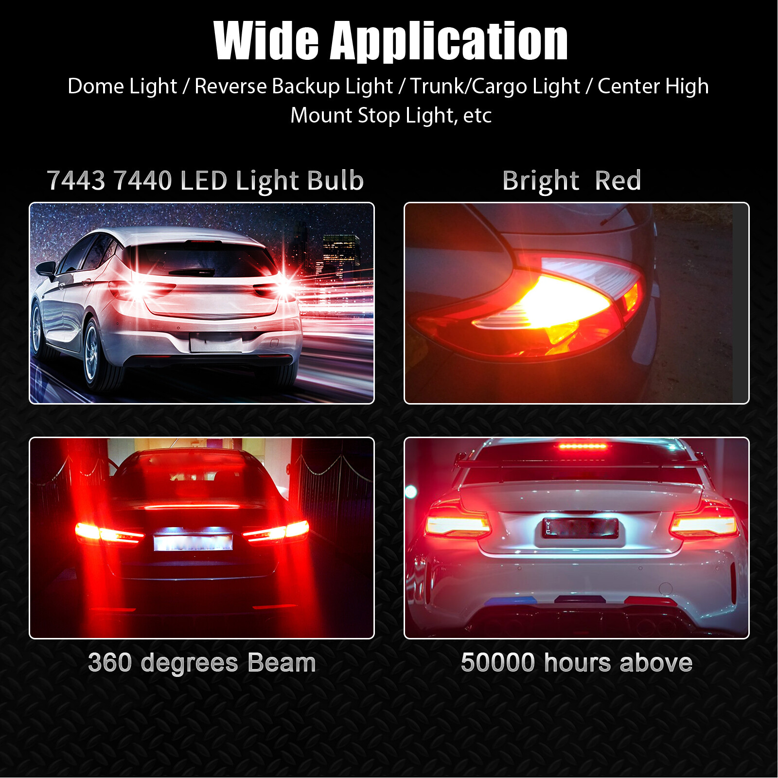 4PCS 7443 7440 LED Red Strobe Flash Blinking Brake Stop Tail Parking Light Bulbs