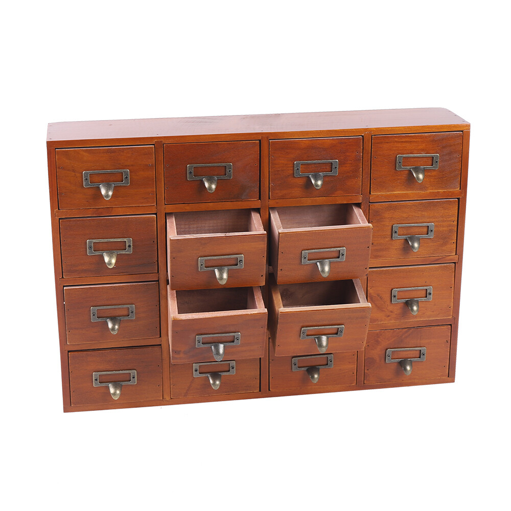 16 Drawers Vintage Tabletop Library Card Catalog Cabinet Apothecary Storage Box