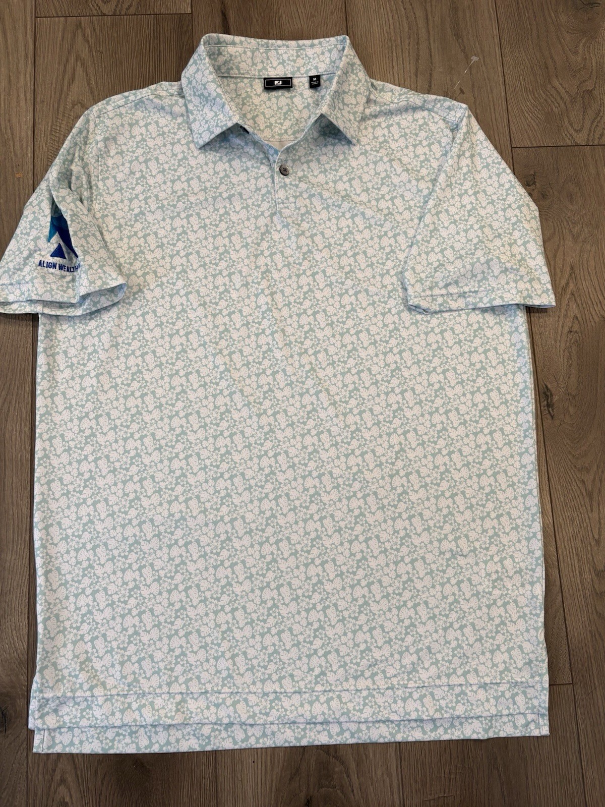 FootJoy Men's Golf Polo Shirt White Teal Floral Print Size M