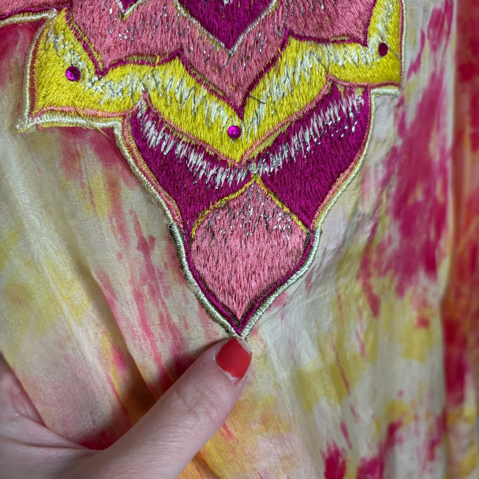 Stunning Silk Women’s Tie Dye Multicolor Kaftan Boho Ethereal Coverup OS