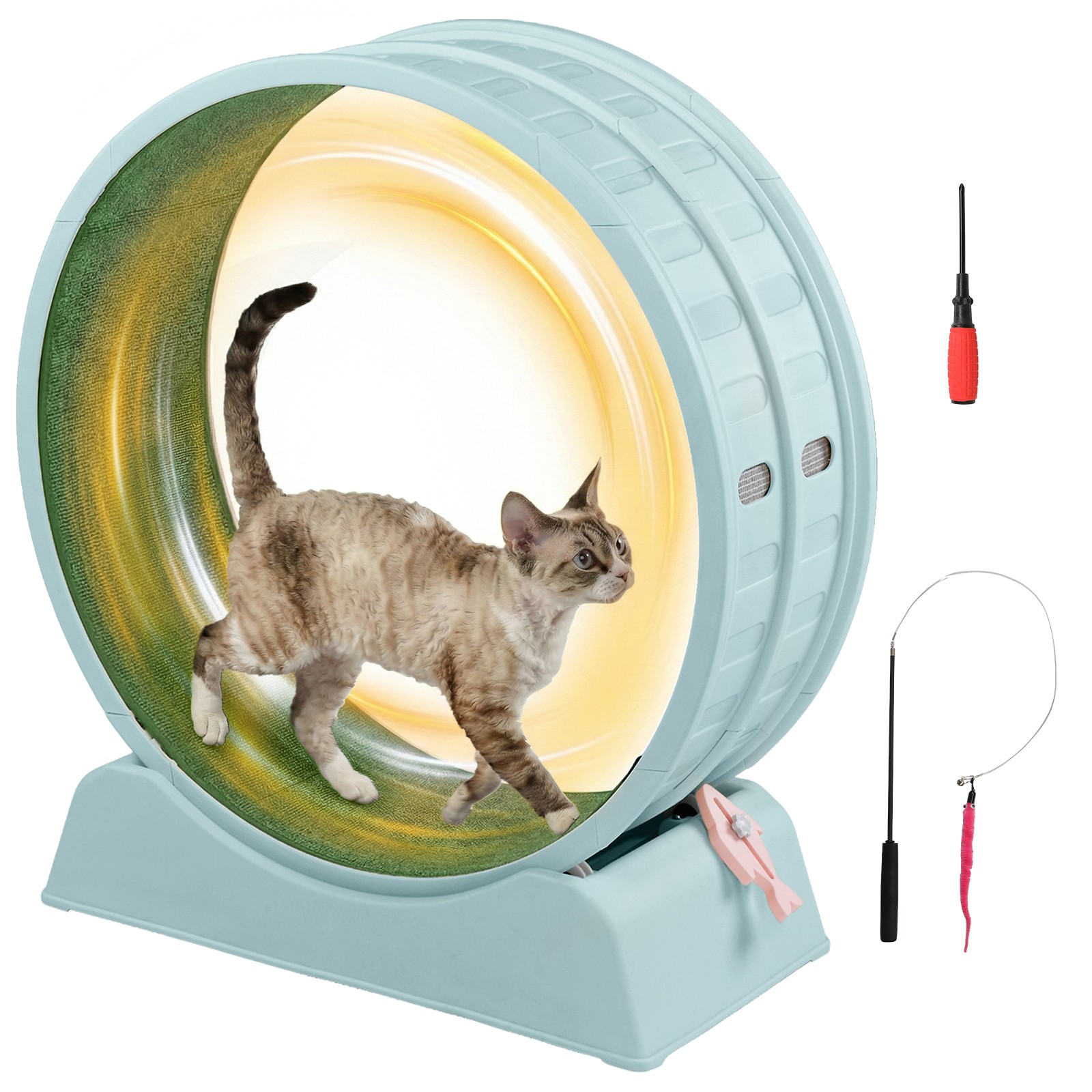 30in Cats Exercise Wheel with Lock Large Light Blue Treadmill Wheel for Indoor