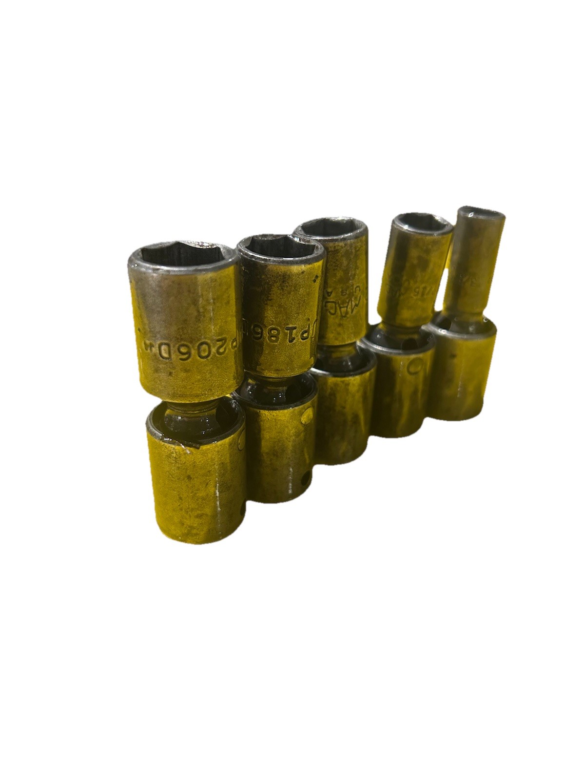 MAC TOOLS 5 PIECE 3/8 DRIVE SAE. DEEP IMPACT wobbly universal SOCKETS 3/8 to 5/8