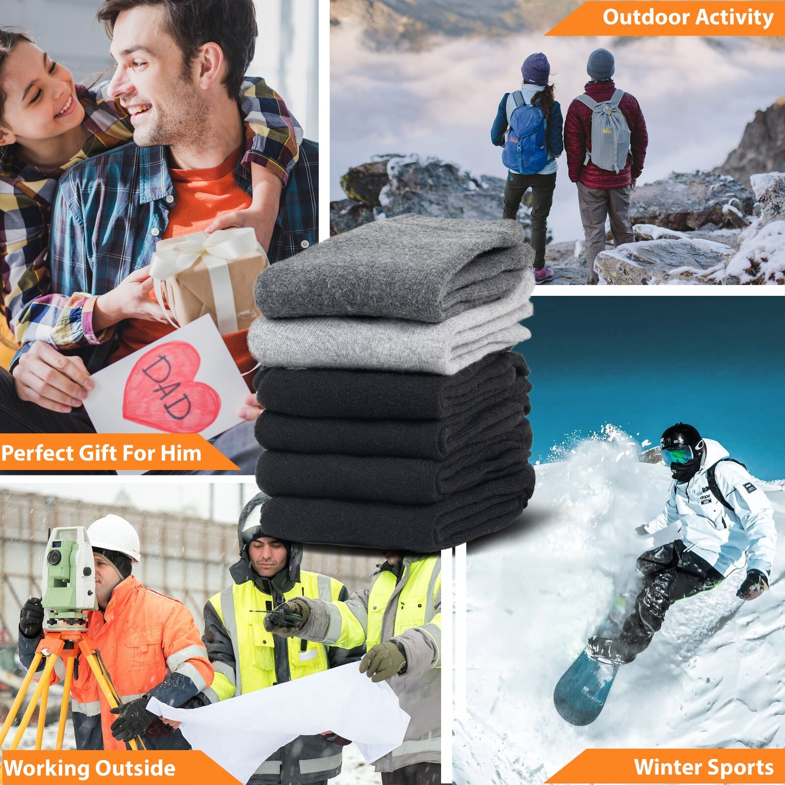 3 Pairs Mens Heavy Duty Winter Warm Merino Lambs Wool Boots Thermal Socks