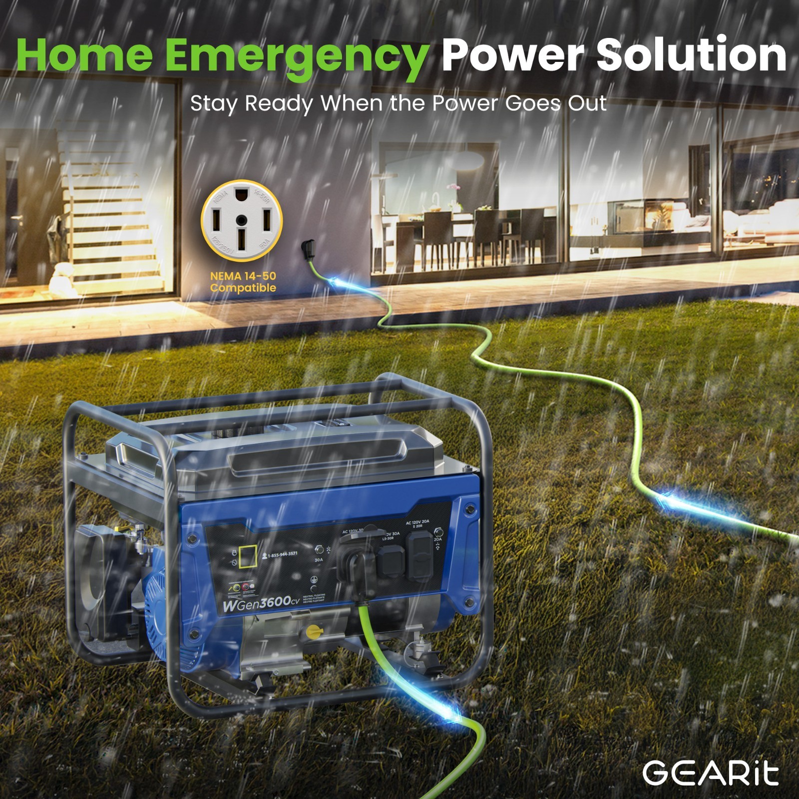 50 Amp 15 Foot RV/EV Extension Cord NEMA 14-50P/R Heavy Duty Extension Opened Bx