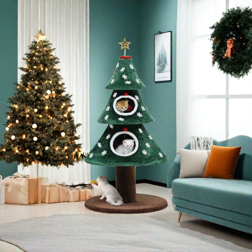Quoyard Christmas Cat Tree with Cat House Cat Tower for Indoor Cats with Condos