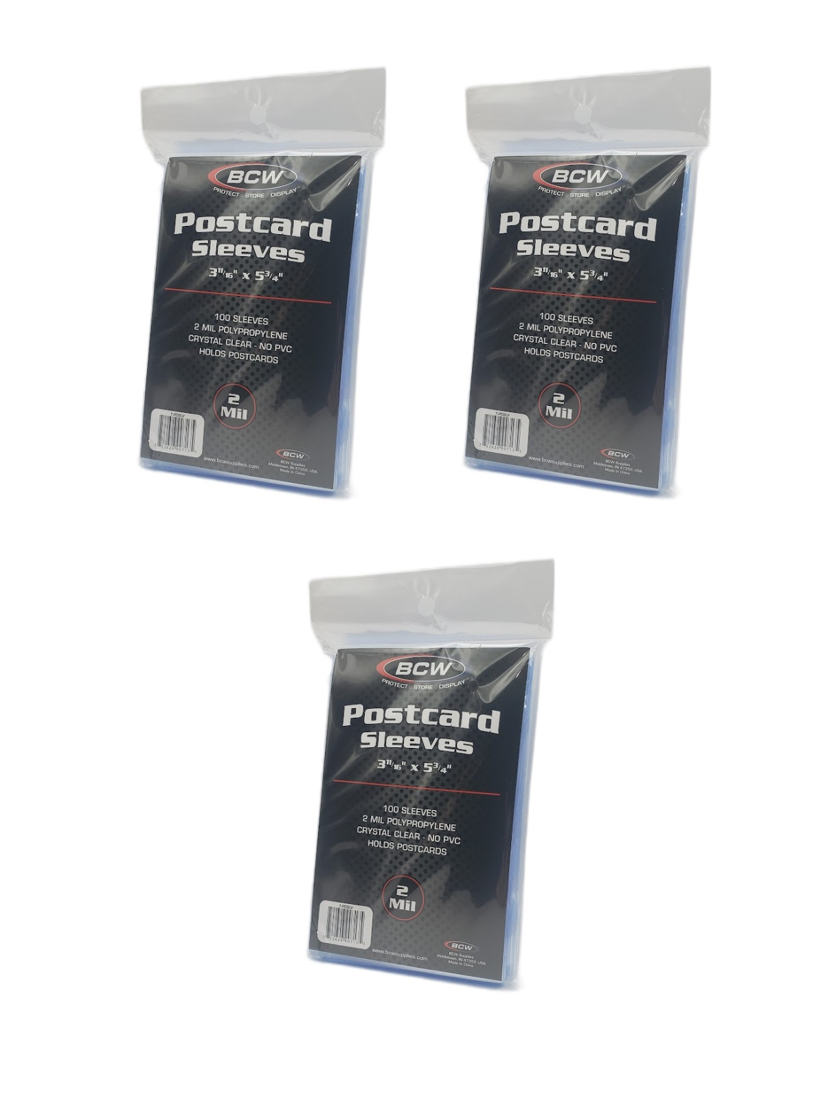 (300) - 3 PACKS BCW Standard Size Postcard Sleeves Archival Quality No PVC 2 Mil