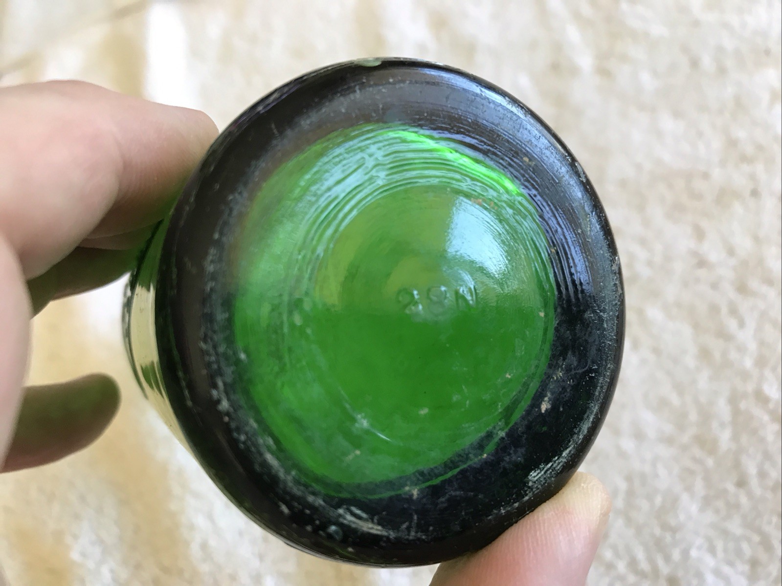 ORANGE CRUSH VINTAGE GREEN GLASS EMBOSSED BOTTLE, AUGUSTA, GEORGIA..RARE