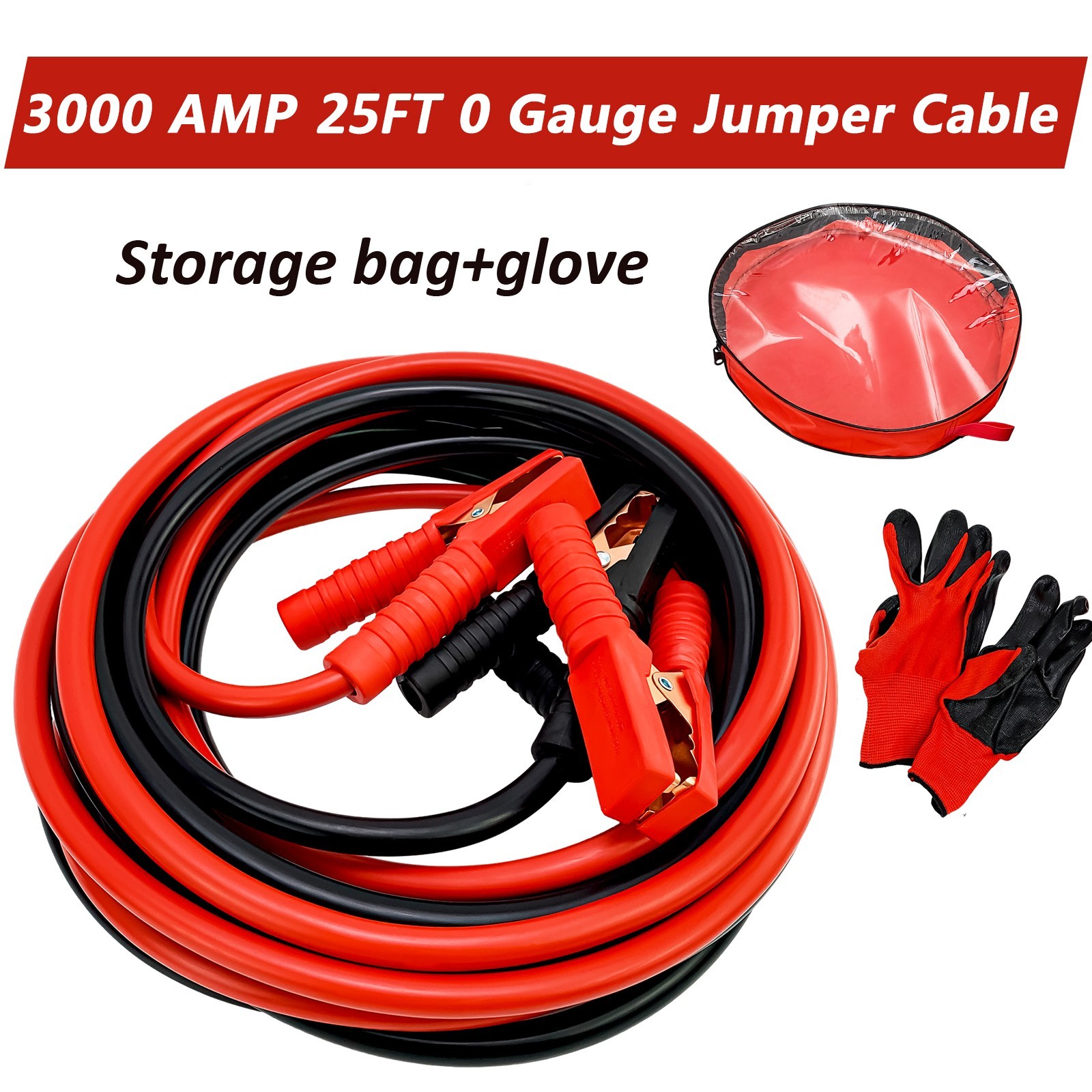 25Ft Auto Jumper Cables 0 Gauge 3000AMP Automotive Booster Cables for Car Van