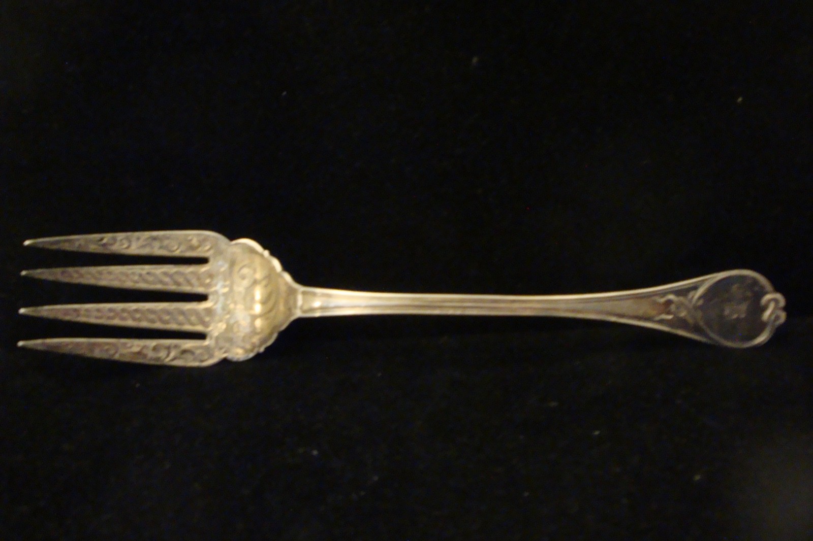 Antique Ball Black & Co coin silver meat fork Mono "B"on handle 10" 118g etched