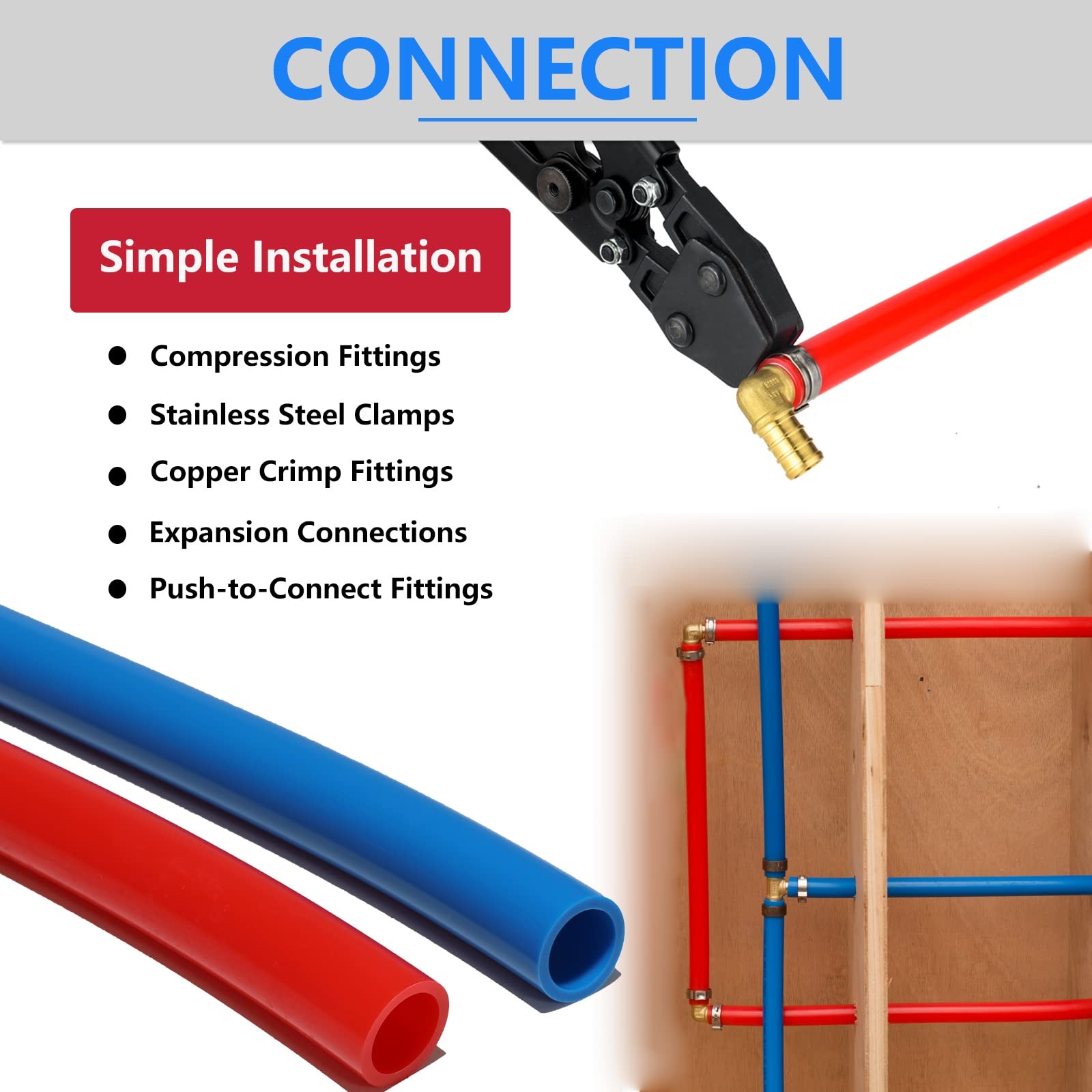 (All-in-One) 3/4 Inch PEX-B Pipe,2x100FT Blue&Red Pex Tubing,Plumbing Pipe kit