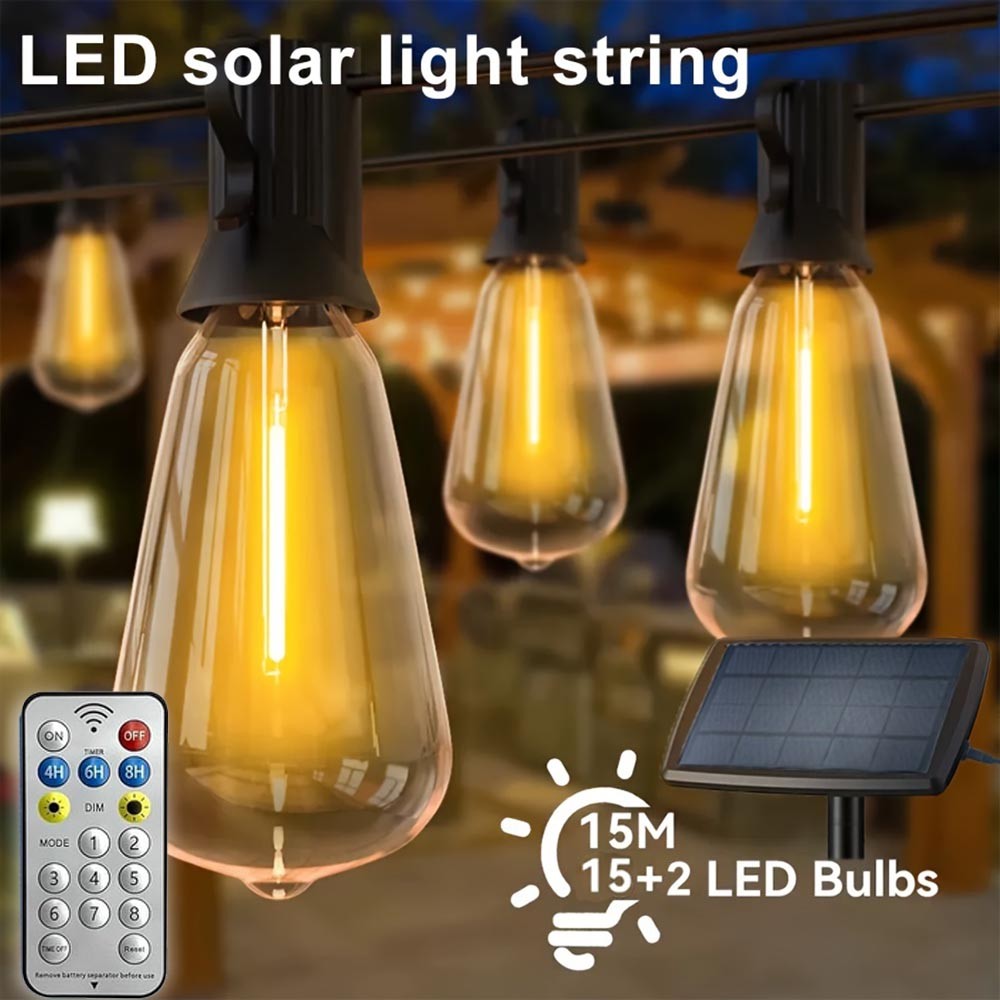 50FT Solar String Lights for Patio Waterproof Outdoor Connectable ST38 LED Light