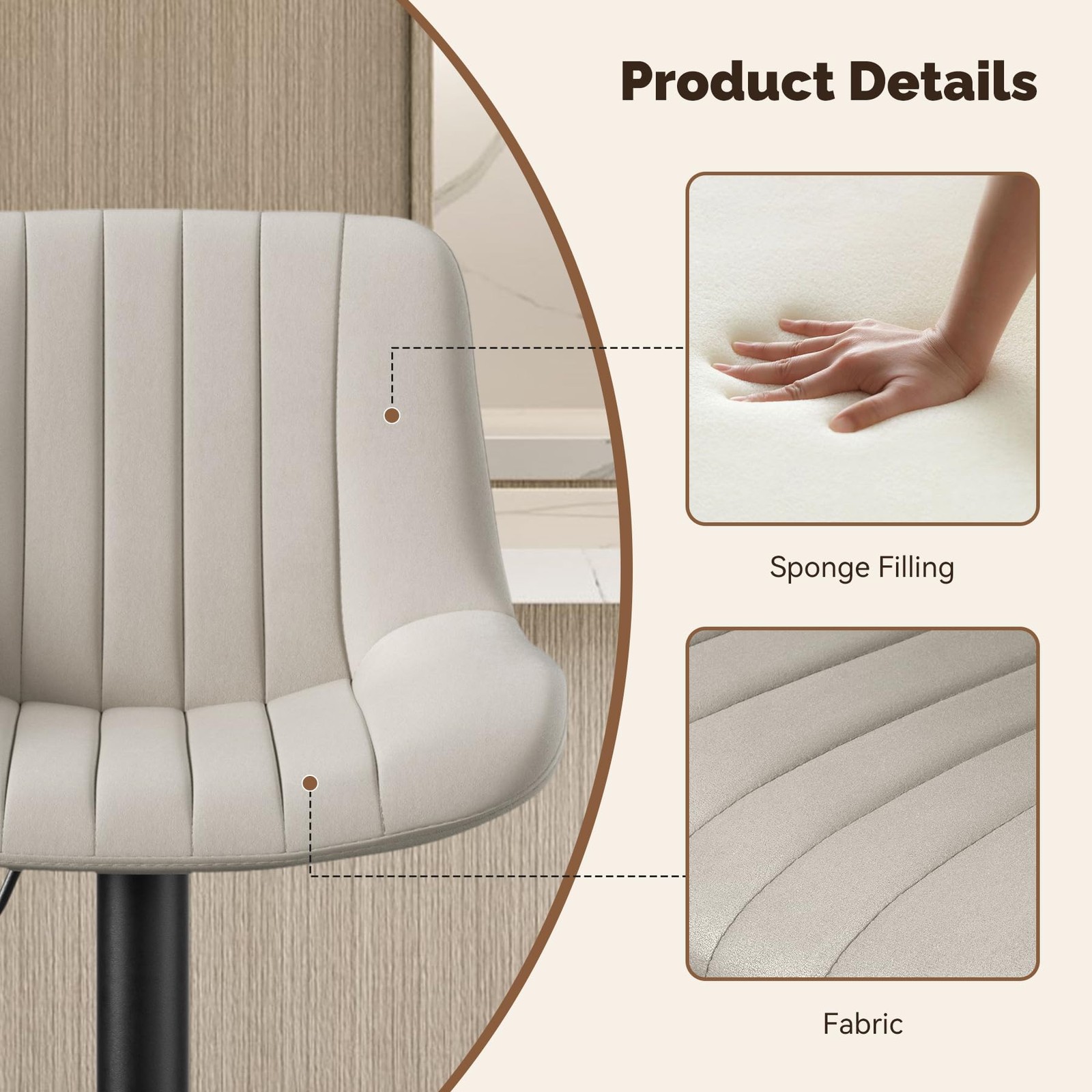 Bar Stools Set of 2 Adjustable Swivel with Backs Counter Height Light Gray