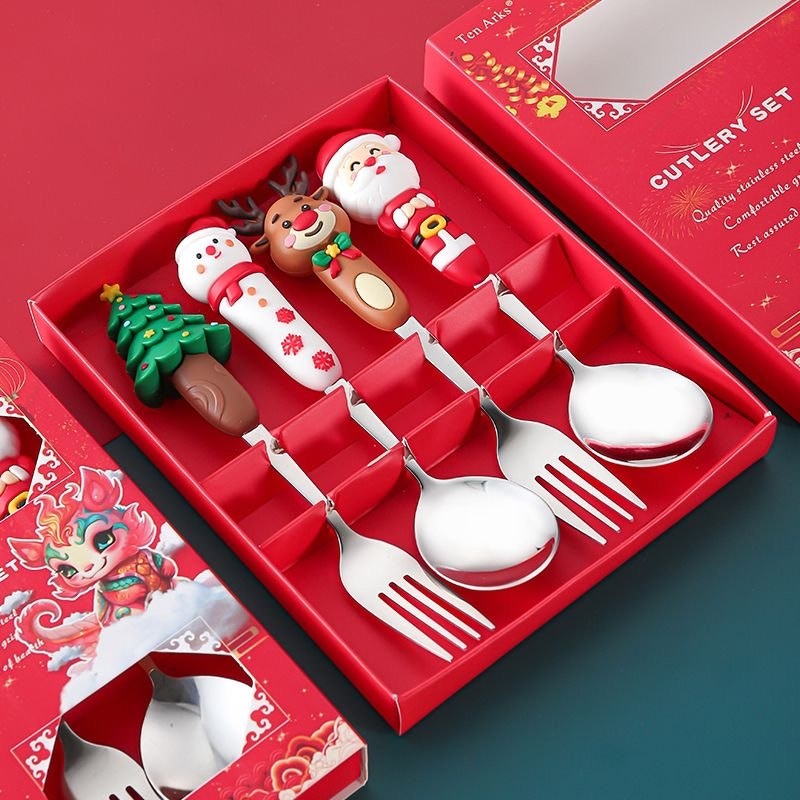 Cartoon Christmas Spoon & Fruit Fork Set - Christmas Gift / New Year Gift