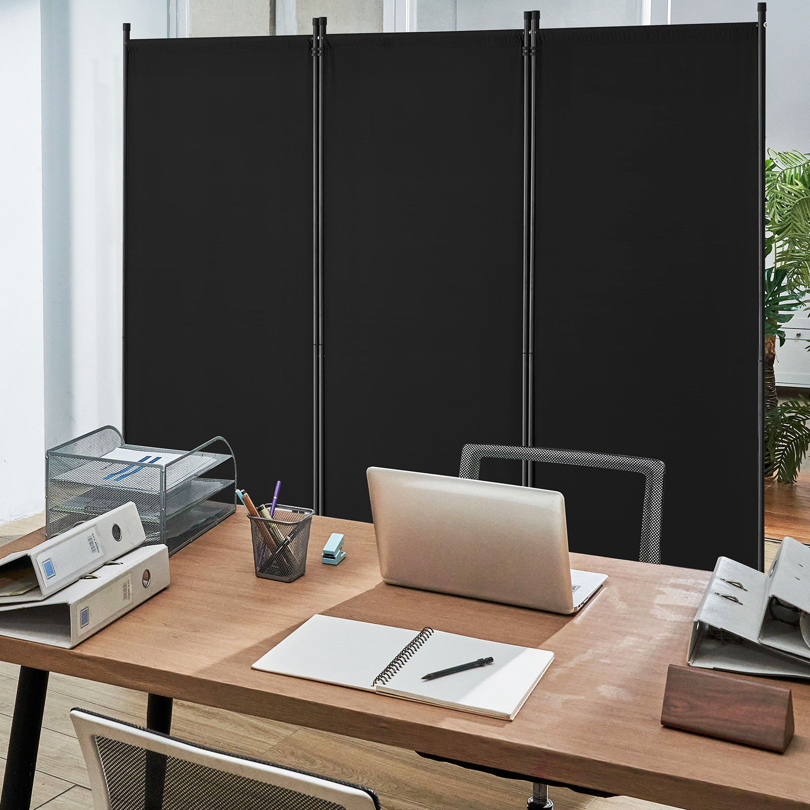 Room Divider 3-Panel Folding Privacy Screen Fabric Partition Office Black
