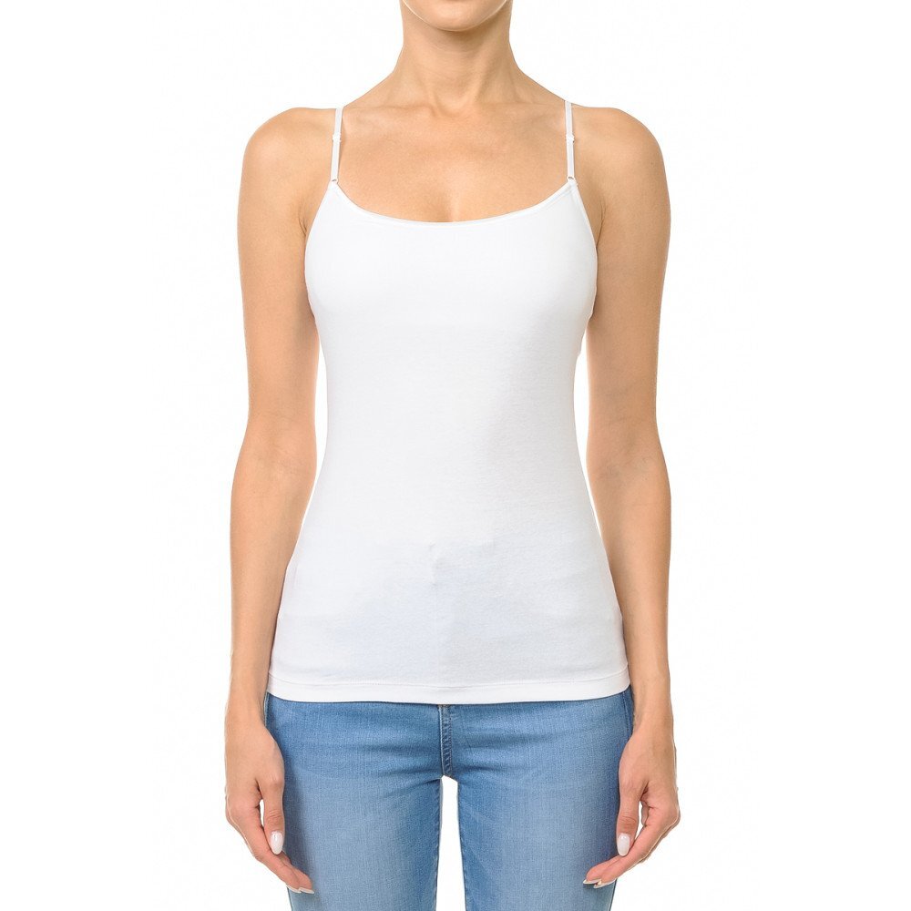 (Ambiance Apparel) Bra-Strap Camisole with Built in Shelf Bra Plain Tank Top
