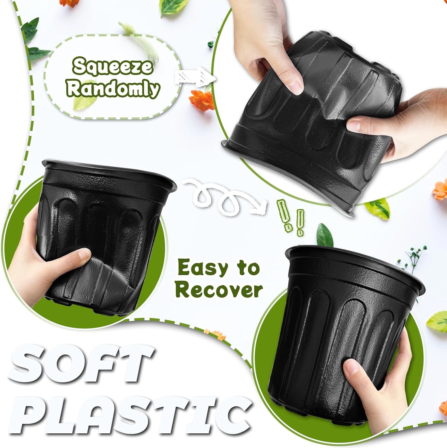 60 Pack 1 Gallon Flexible Plant Nursery Pots Black Plastic Plant Pots with Holes