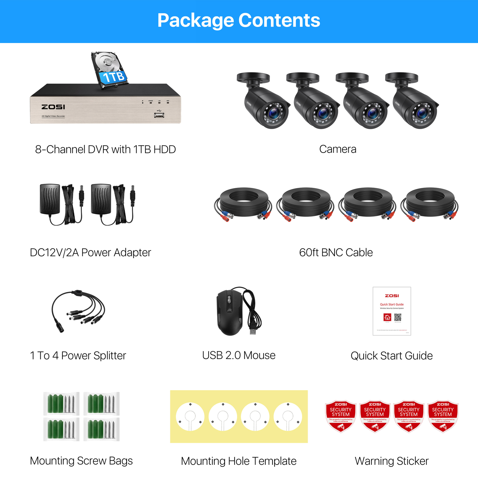 ZOSI 5MP Lite 8CH DVR 1080P Outdoor Security Camera System with Hard Drive 1TB