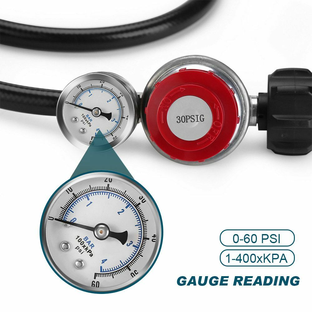 4ft High Pressure 0-30PSI Adjustable Propane Gas Regulator with Hose & PSI Gauge