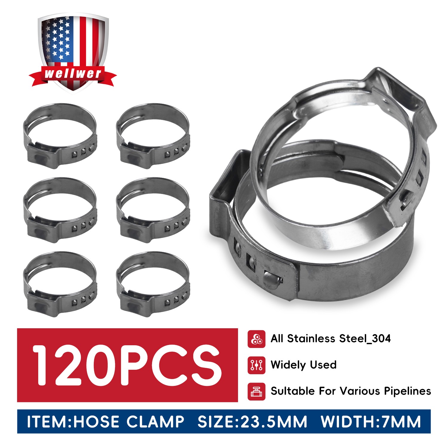 120Pcs 3/4'' PEX Stainless Steel Clamp Cinch Rings Crimp Pinch Fitting