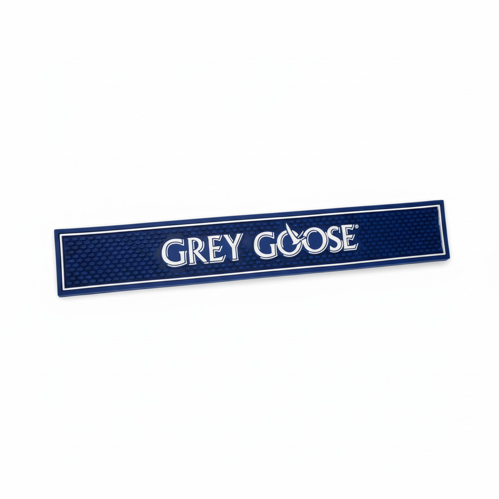 Grey Goose style rubber bar mat 24" Blue white logo New