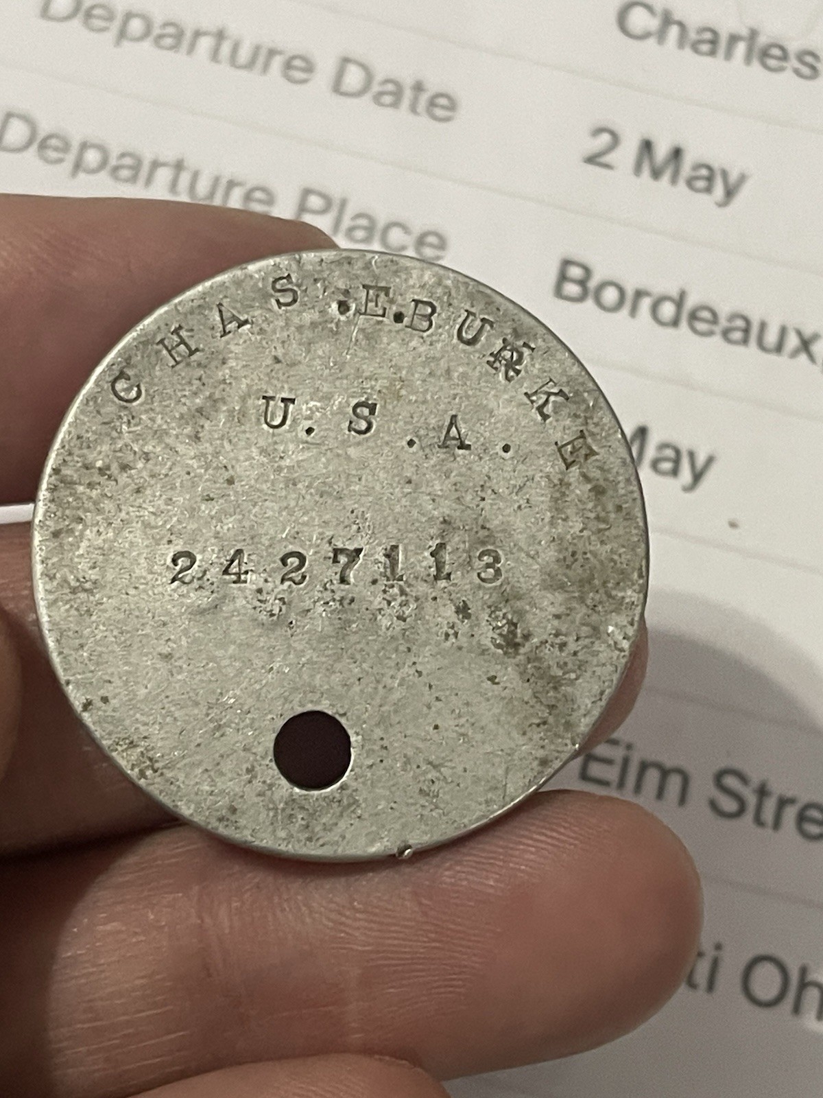 WW1 US Army Dog Tag 82nd Division-France