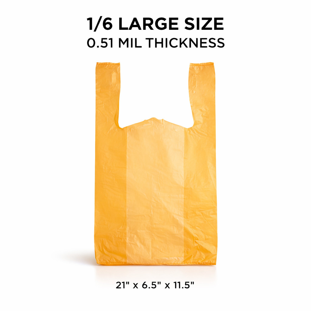 Bags 1/6 Large 21 x 6.5 x 11.5 Orange T-Shirt Plastic Grocery Shopping  0.51 Mil