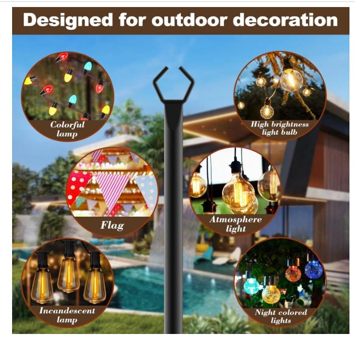 10Ft string Light Poles 4 Pack,Light Poles for Outside Lights