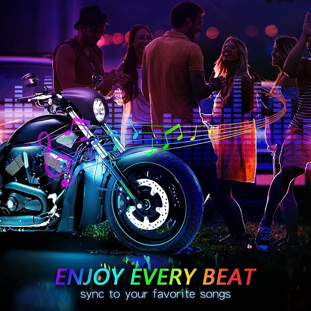 16PCS Motorcycle RGB LED Strip Light Under Glow Neon Kit Bluetooth APP Control